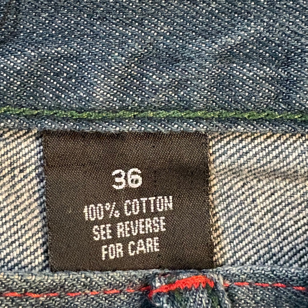 Refuse Premium Denim Mens Jeans Size 36-Tag Red Green Contrast Stitching Relaxed - Picture 3 of 14